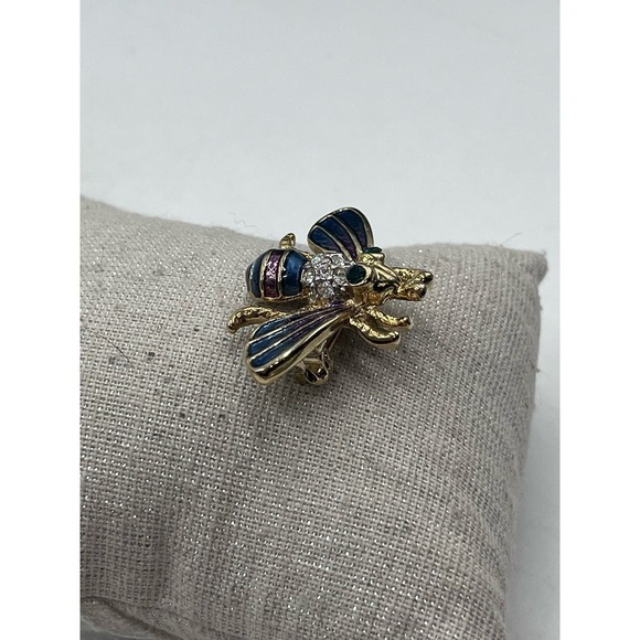 Bumble Bee Multicolor Blue Purple‎ Enamel Gold Tone Brooch - Picture 7 of 13